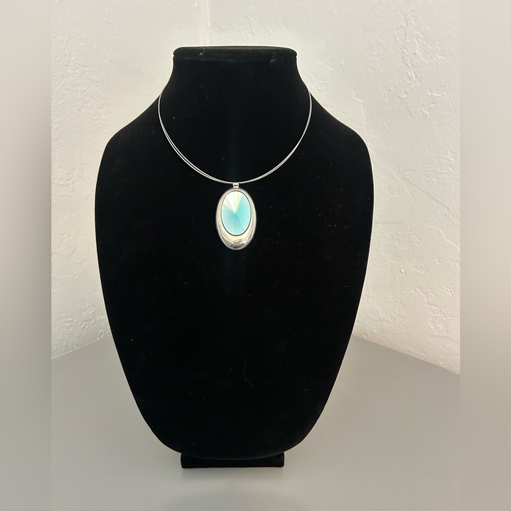 Silver Pendant Necklace with Blue Stone
